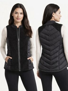 ATHLETA Quilted Down Vest Womens Medium Black Sherpa Athluxury Outdoor Gorpcore